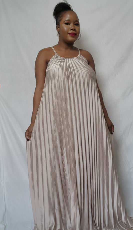 Satin pleated maxi dress